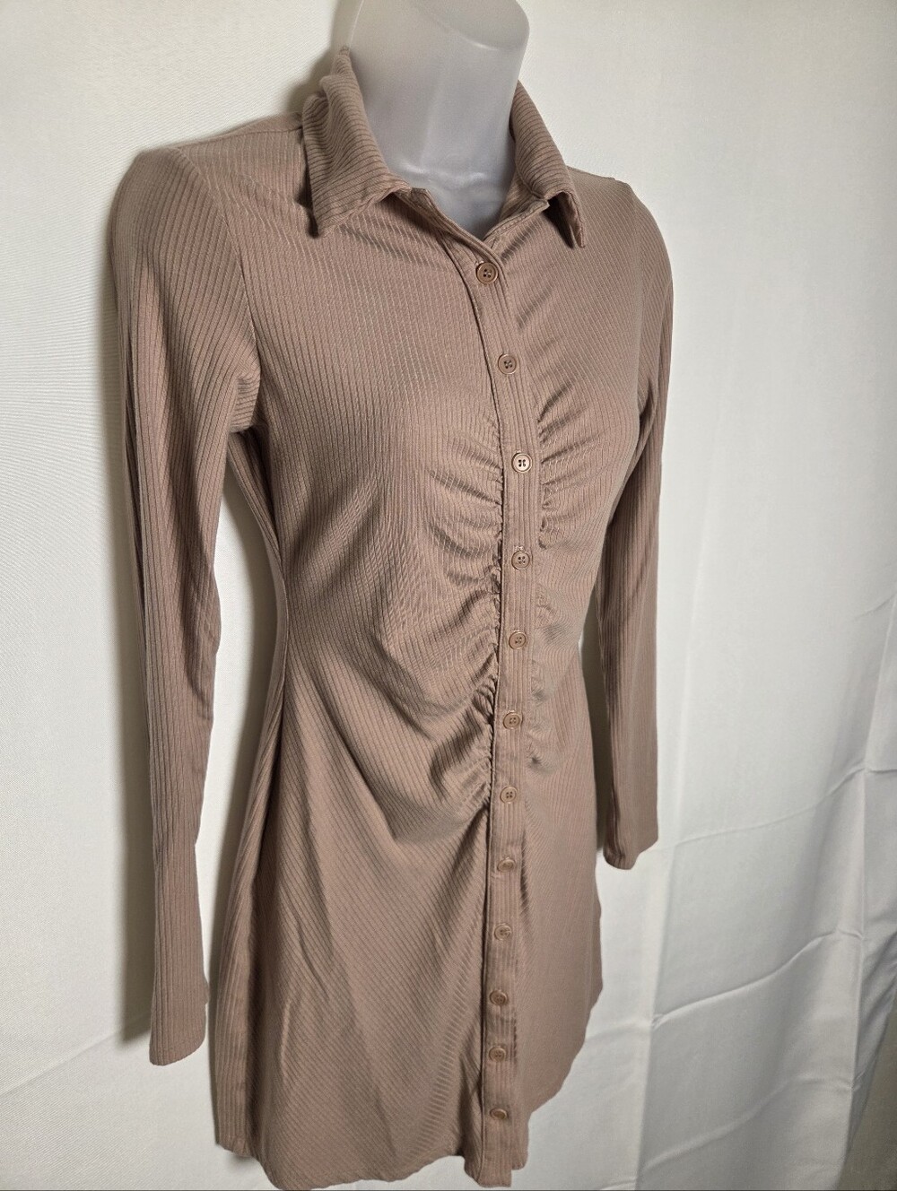 Reformation Amy Knit Dress Beige Tan Button Body Con Women's Small Long Sleeve - Picture 3 of 7